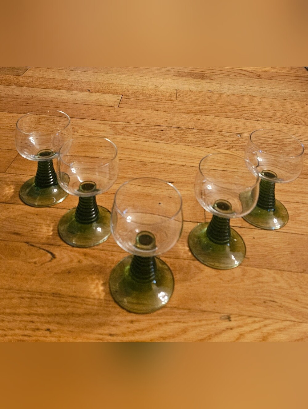*Roemer MCM Wine Glasses Set of 5 Green Ribbed Stems 1970
